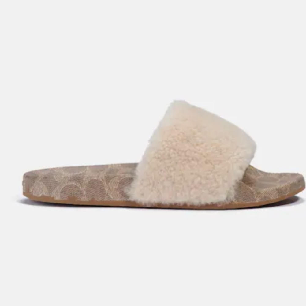 COACH ULLA SLIDE PLUSH SHEARLING SIGNATURE CANVAS SIZE 9 - Picture 3 of 10